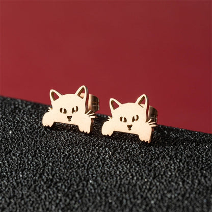1 Pair Cute Basic Classic Style Dog Lion Cat Polishing Plating 304 Stainless Steel 18K Gold Plated Ear Studs