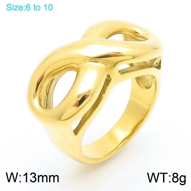 304 Stainless Steel 18K Gold Plated Minimalist Hollow Out Inlay Infinity Rhinestones Rings