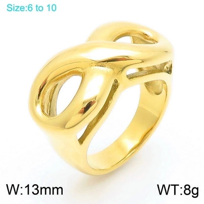 304 Stainless Steel 18K Gold Plated Minimalist Hollow Out Inlay Infinity Rhinestones Rings