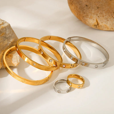 IG Style Round Stainless Steel Diamond Inlay Bangles