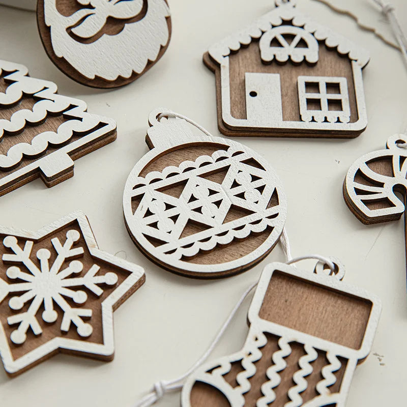 Christmas Ornaments Nordic Carved Cabin Hanging Decoration Christmas Tree Snowflake Diy Window Display Christmas Decoration