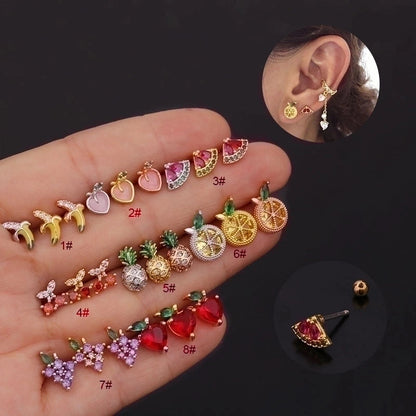 Ear Cartilage Rings & Studs Fruit 316L Stainless Steel Copper Inlaid Zircon