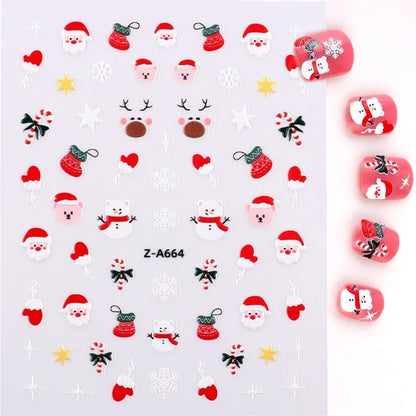 Popular Style Nail Art 5D Embossed Christmas Sticker Nail Art Sticker Christmas Gift Santa Claus Hat In Stock