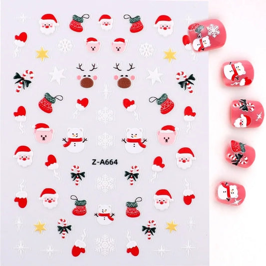 Popular Style Nail Art 5D Embossed Christmas Sticker Nail Art Sticker Christmas Gift Santa Claus Hat In Stock