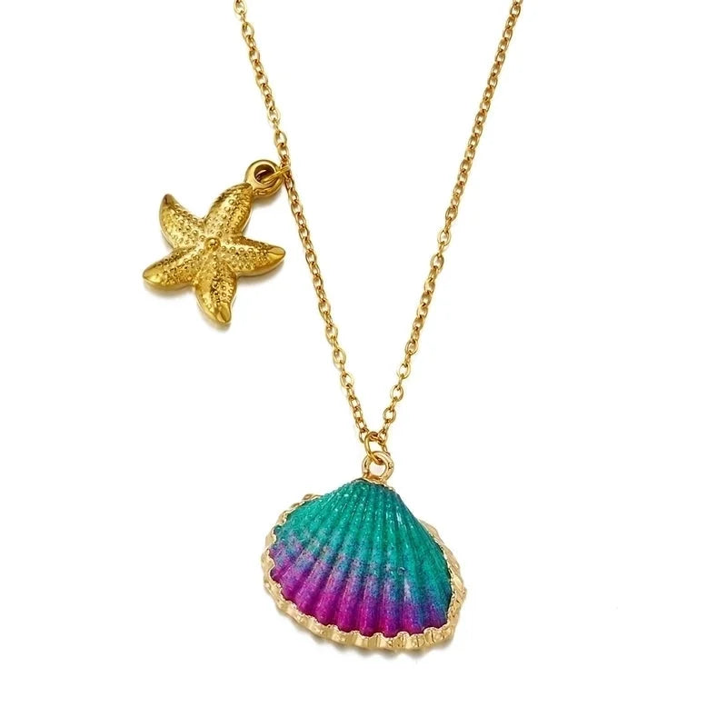 Minimalist Classic Style Shell 304 Stainless Steel Patchwork Inlaid Shell Pendant Necklace