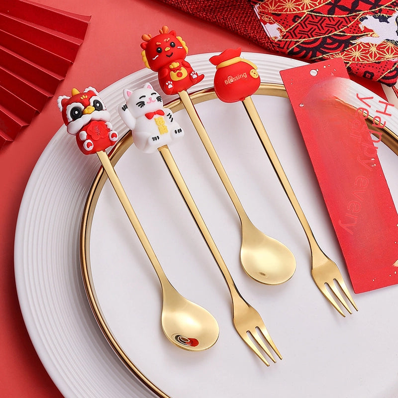 J Christmas Spoon Suit Cartoon Funny Christmas Tree Dessert Cake Spoon Creative Tableware Christmas Gift