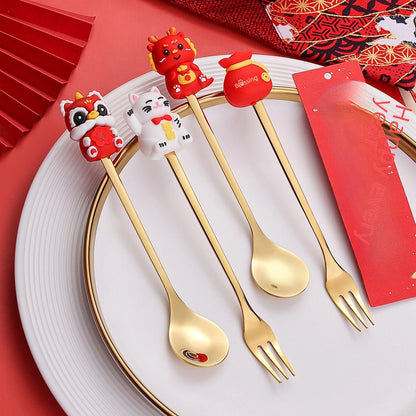 J Christmas Spoon Suit Cartoon Funny Christmas Tree Dessert Cake Spoon Creative Tableware Christmas Gift