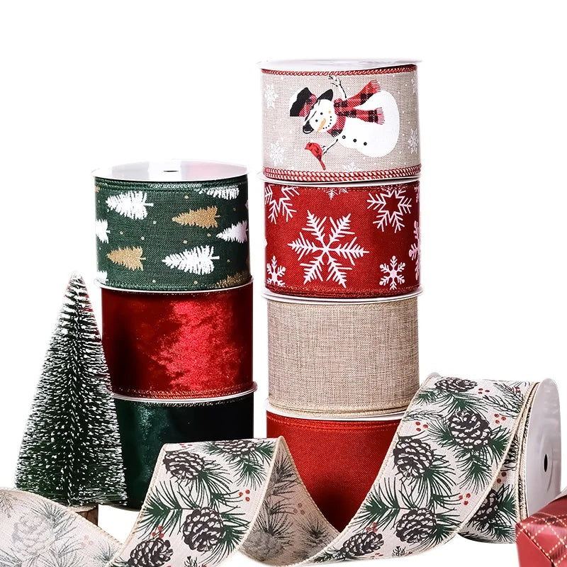 YAMA Boutique Christmas Snow Velvet Copy Edge Ribbon Christmas Decoration Ribbon Christmas Tree Gift Packaging Iron Wire Ribbon