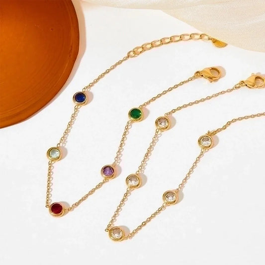 3 Pieces Retro Round Stainless Steel Titanium Steel Plating Inlay Zircon Bracelets Necklace