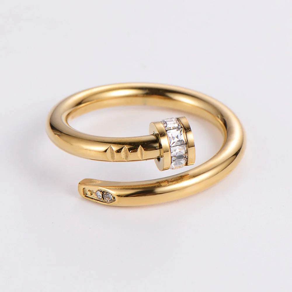 Expressive Stainless Steel Diamond Inlay Rings