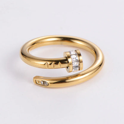 Expressive Stainless Steel Diamond Inlay Rings