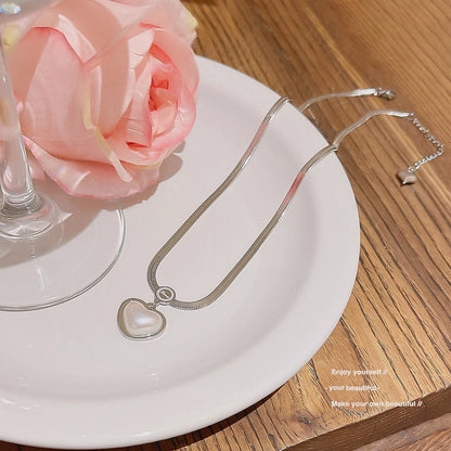 Elegant Classic Style Geometric Moon Bow Knot Titanium Steel Zircon Pendant Necklace