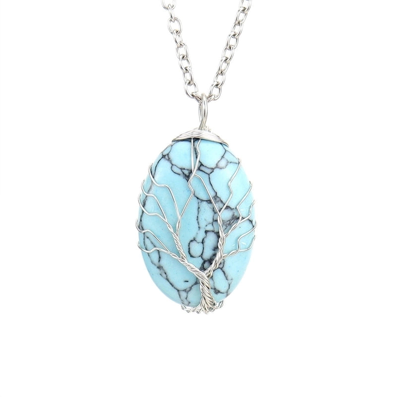 Minimalist Leaf Alloy Natural Stone Knitting Pendant Necklace