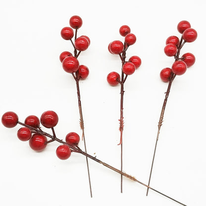 Simulation Red Berry 12-head Fork Christmas Foam Red Fruit Iron Wire Christmas Decoration Accessories Fruit String Home Red Fruit Branch