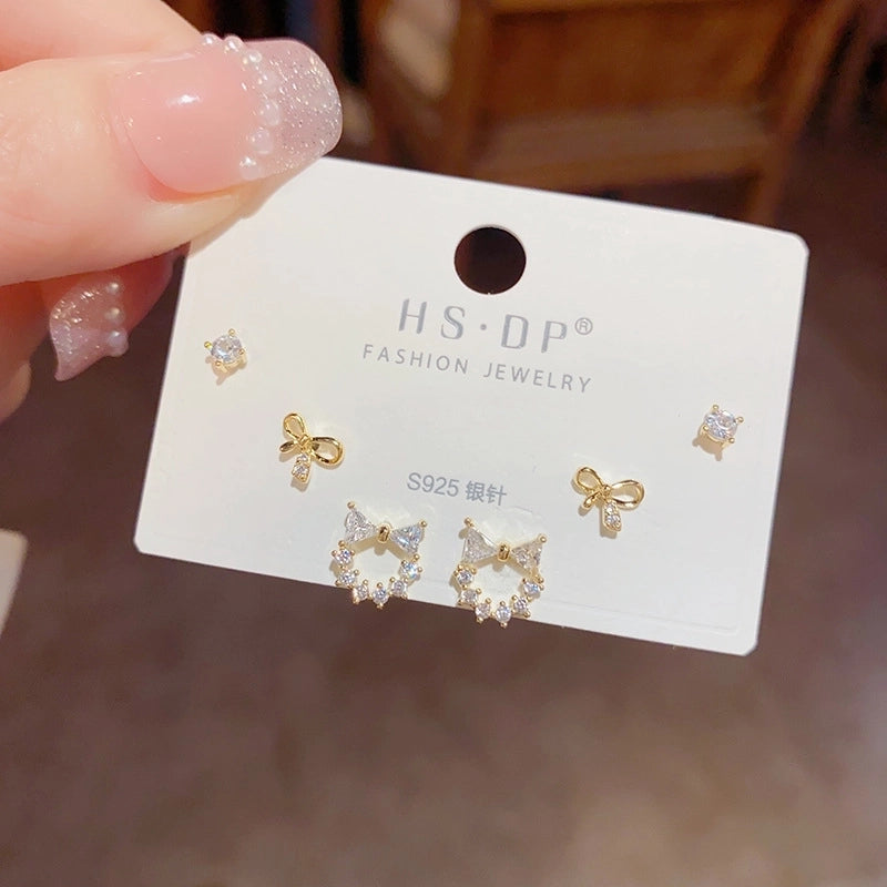 Fashion Geometric Copper Plating Artificial Pearls Zircon Earrings 3 Pairs