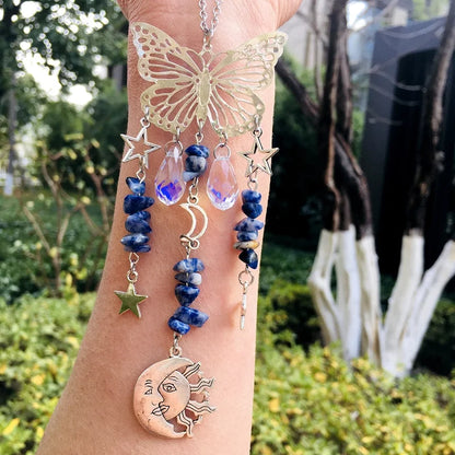 Christmas Pastoral Sun Butterfly Crystal Pendant Wind Chime Wall Art