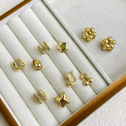 2 Pieces IG Style Water Droplets Flower Bow Knot 304 Stainless Steel 18K Gold Plated Stainless Steel Earrings