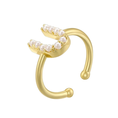 Copper 18K Gold Plated Plating Inlay Letter Artificial Pearls Open Rings