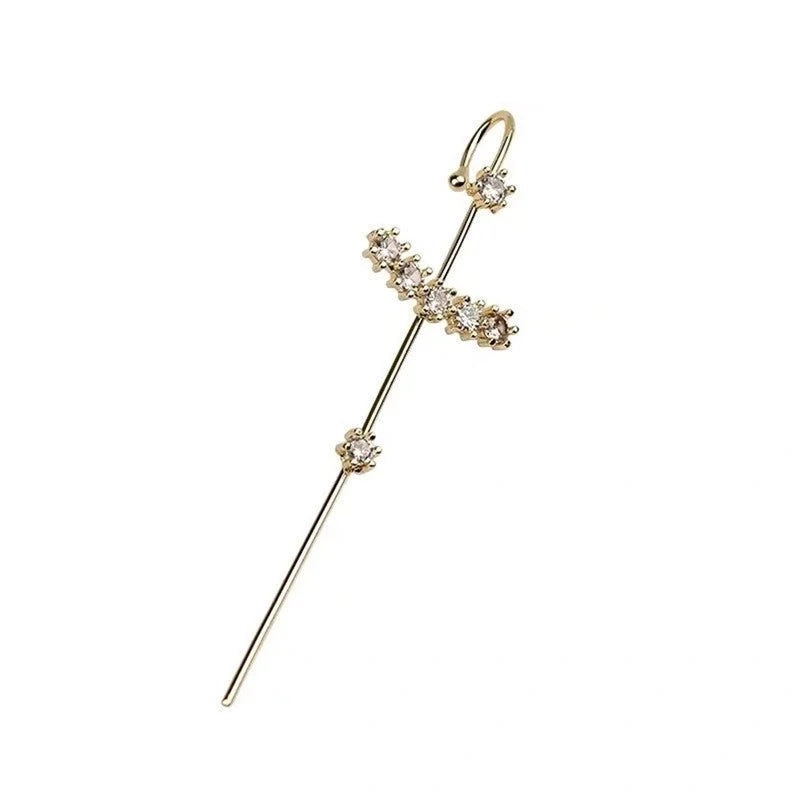 2 Pieces Trendy Zircon Ear Hook Piercing Ear Pin Female Net Red Personality Design Surrounding Ear Bone Clip Oblique Line Earrings