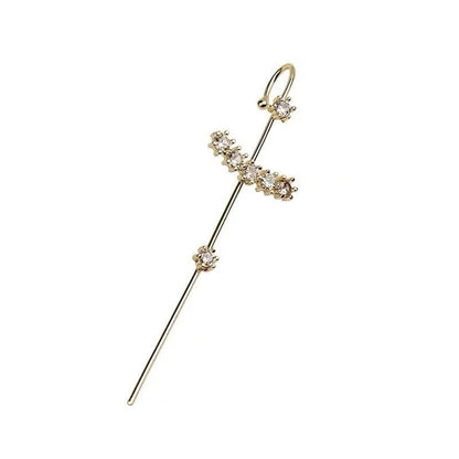 2 Pieces Trendy Zircon Ear Hook Piercing Ear Pin Female Net Red Personality Design Surrounding Ear Bone Clip Oblique Line Earrings