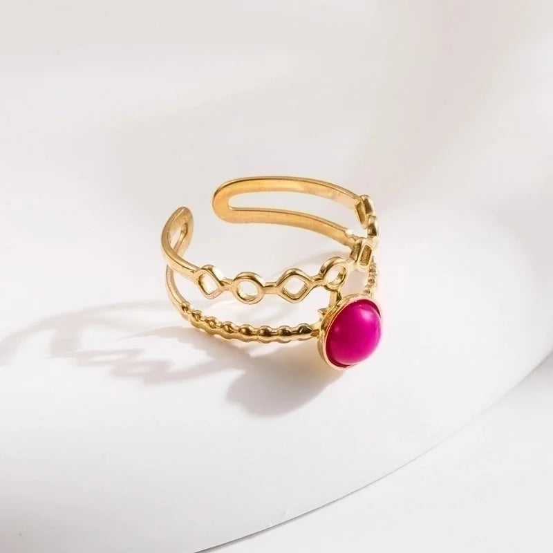 Streetwear Geometric Sun Star Stainless Steel Titanium Steel Inlay Artificial Gemstones Open Rings