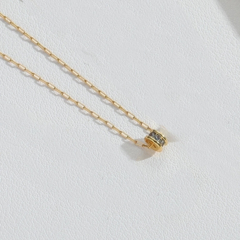 Minimalist Classic Style Commute Geometric Copper Inlay 14K Gold Plated Zircon Pendant Necklace