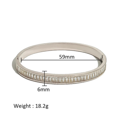 Minimalist Shiny Solid Color 316L Stainless Steel 18K Gold Plated Zircon Bangle In Bulk