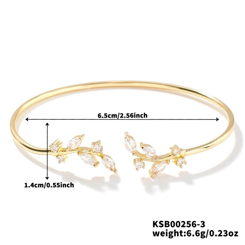 Copper K Gold Plated Shiny Metallic Inlay Geometric Leaf Zircon Bangle