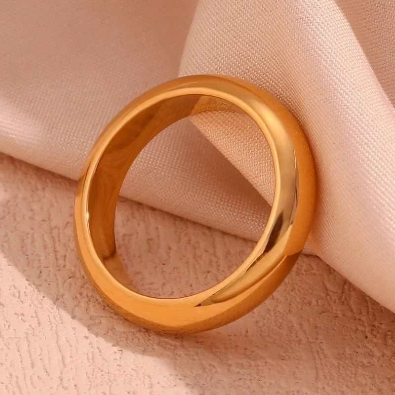 Minimalist Classic Style Round 304 Stainless Steel 18K Gold Plated Plating Rings