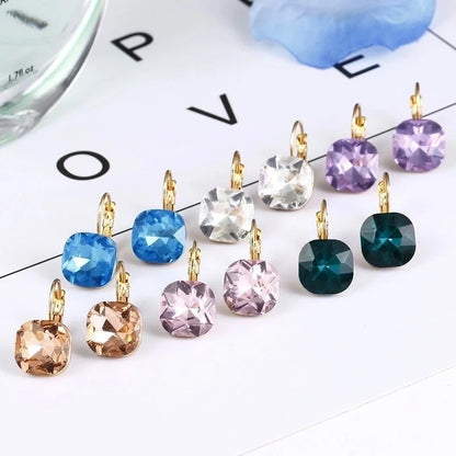 1 Pair Casual Sweet Classic Style Square Inlay Copper Glass 18K Gold Plated Drop Earrings
