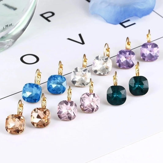 1 Pair Casual Sweet Classic Style Square Inlay Copper Glass 18K Gold Plated Drop Earrings
