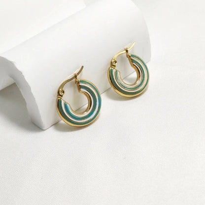 1 Pair Elegant Retro Color Block Enamel 304 Stainless Steel 18K Gold Plated Earrings