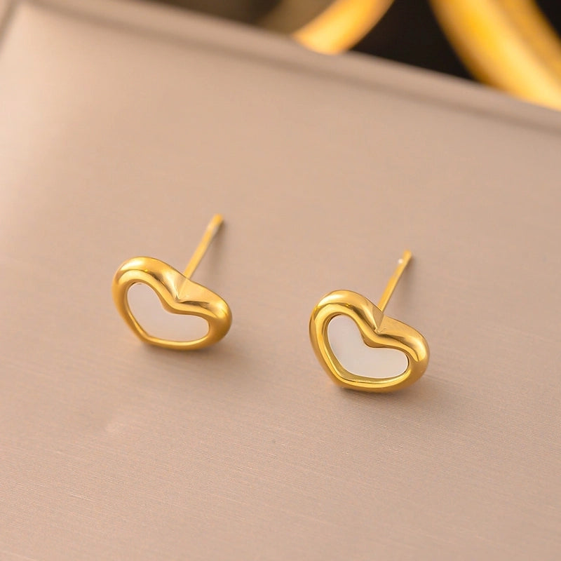 1 Pair Sweet Minimalist Heart Shape Bow Knot Shell Plating Titanium Steel Drop Earrings