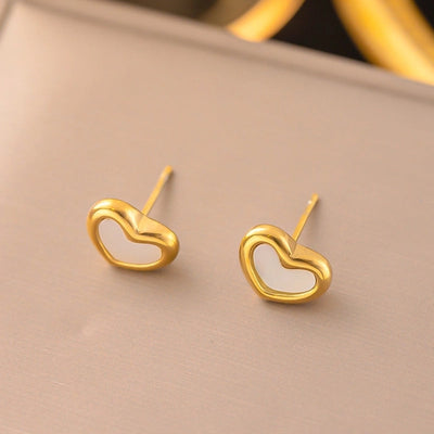 1 Pair Sweet Minimalist Heart Shape Bow Knot Shell Plating Titanium Steel Drop Earrings