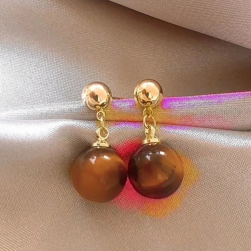 1 Pair Elegant Minimalist Geometric Plating Tiger Eye Drop Earrings Ear Studs