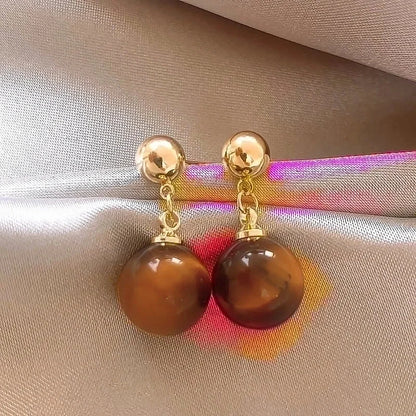 1 Pair Elegant Minimalist Geometric Plating Tiger Eye Drop Earrings Ear Studs