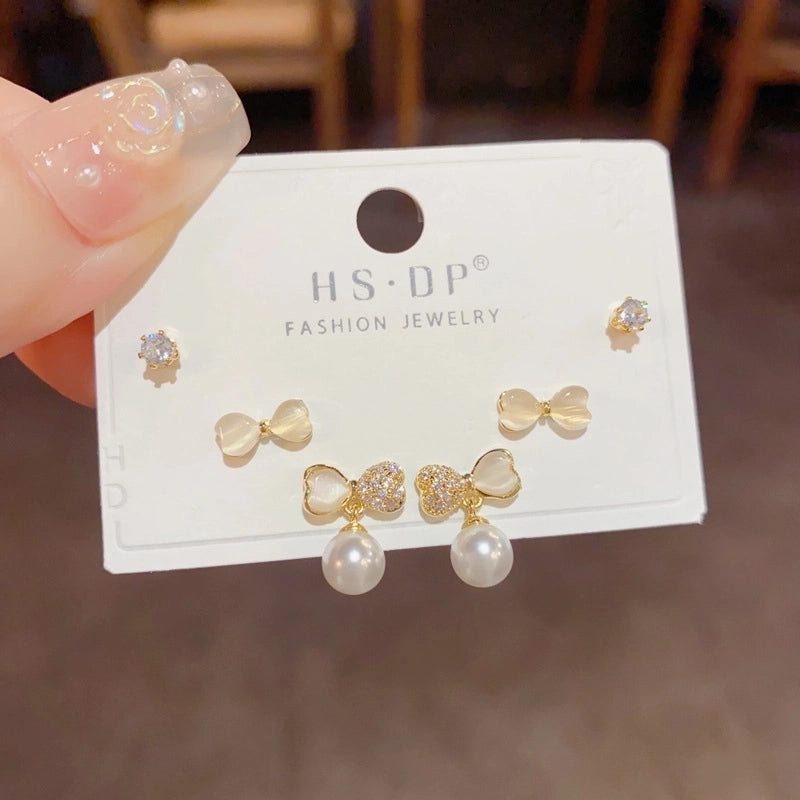 Fashion Geometric Copper Plating Artificial Pearls Zircon Earrings 3 Pairs