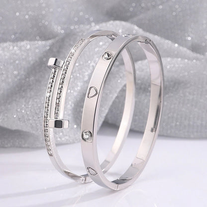 Casual Elegant Minimalist Solid Color 304 Stainless Steel Zircon Bangle In Bulk