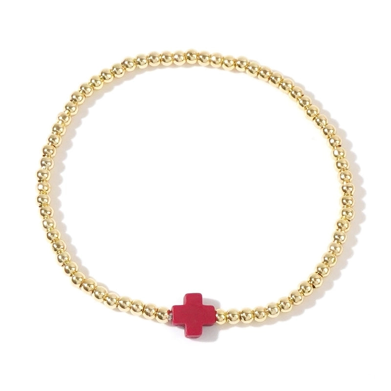 Arylic Copper Beaded Cross Bracelets