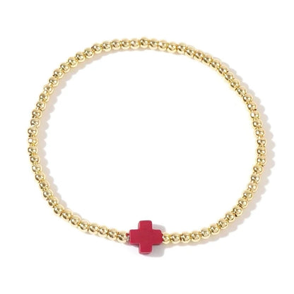 Arylic Copper Beaded Cross Bracelets