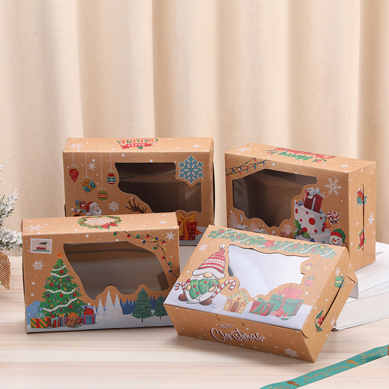 Christmas Kraft Paper Window Gift Box Christmas European Style Cookie Box Souvenir Baking Candy Box
