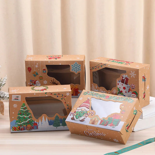 Christmas Kraft Paper Window Gift Box Christmas European Style Cookie Box Souvenir Baking Candy Box
