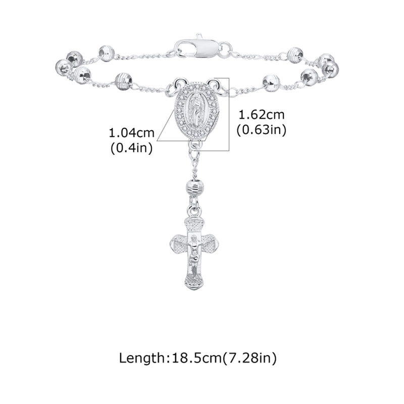 Vintage Style Religion Cross Virgin Mary Copper Zircon 18K Gold Plated Inlay Bracelets