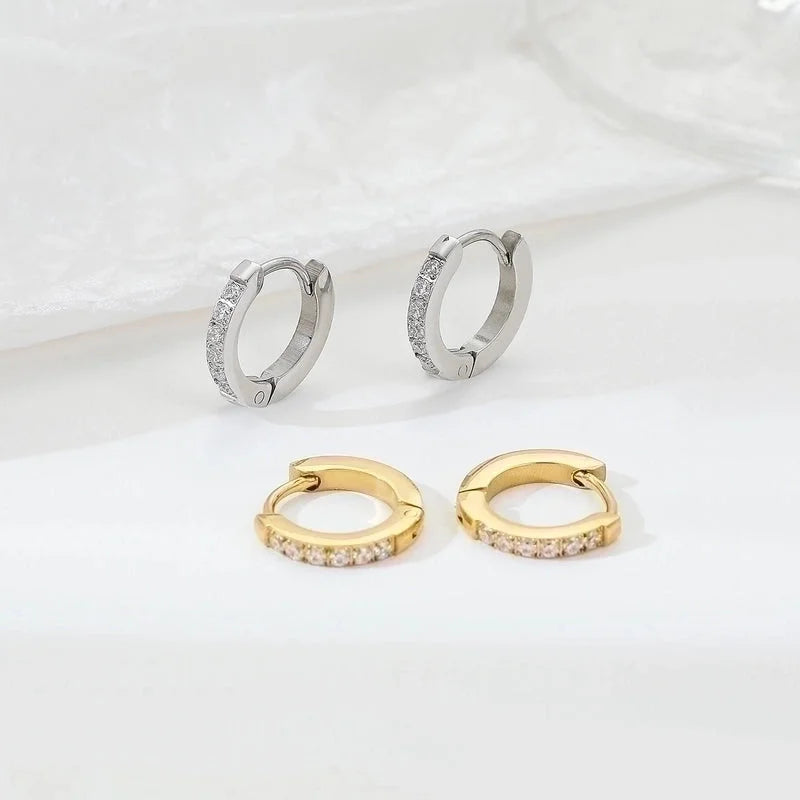 1 Pair Elegant Minimalist Solid Color Inlay 304 Stainless Steel Zircon White Gold Plated Gold Plated Hoop Earrings