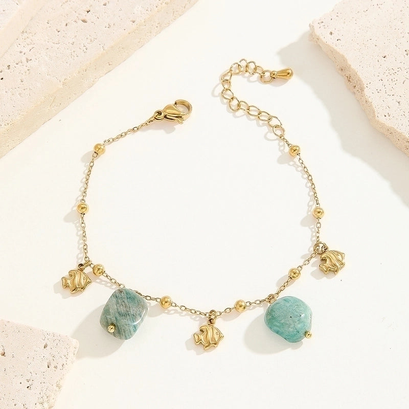 Minimalist Classic Style Color Block Ocean Titanium Steel 18K Gold Plated Crystal Bracelets In Bulk