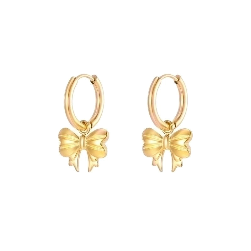 1 Pair Elegant Lady Bow Knot Plating 304 Stainless Steel 18K Gold Plated Drop Earrings