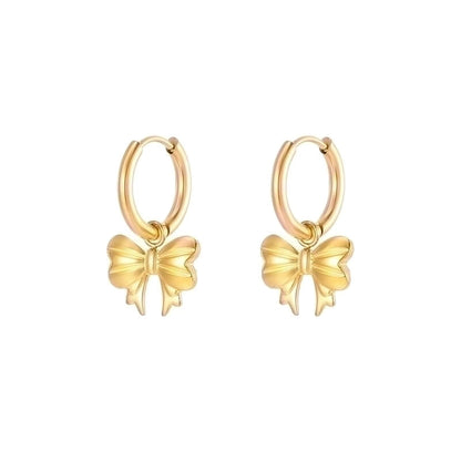1 Pair Elegant Lady Bow Knot Plating 304 Stainless Steel 18K Gold Plated Drop Earrings