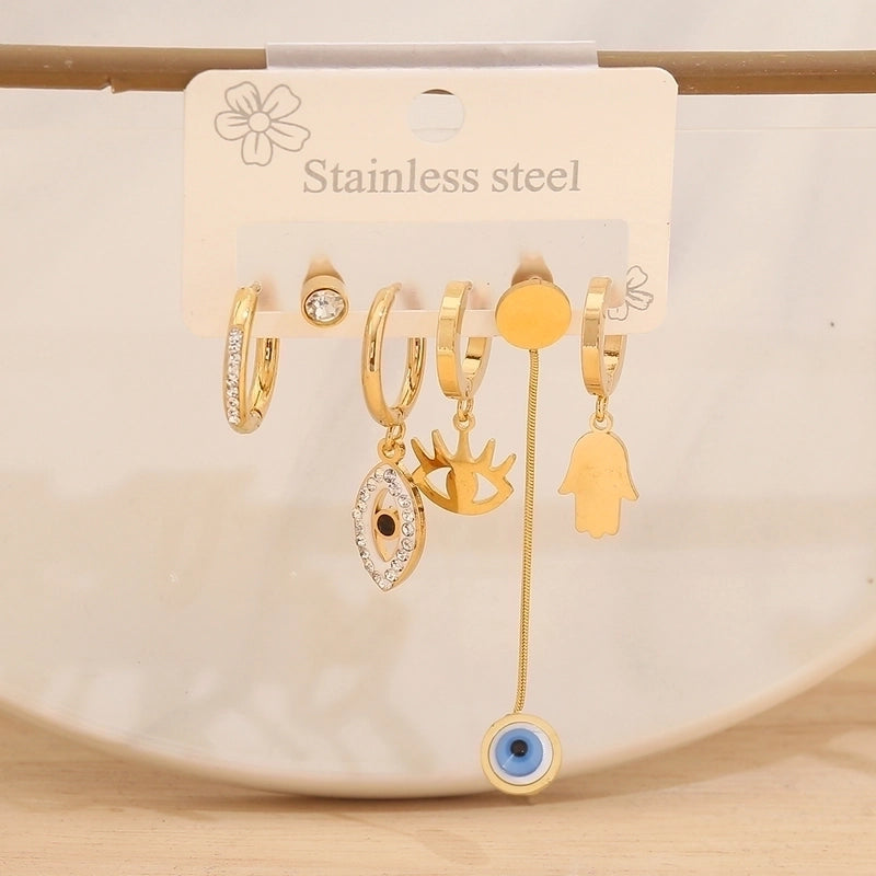 1 Set Elegant Minimalist Star Heart Shape Bow Knot 304 Stainless Steel Titanium Steel Glass Zircon 18K Gold Plated Drop Earrings