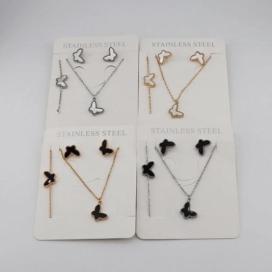 3 Pieces Casual Sweet Classic Style Butterfly 304 Stainless Steel Gold Plated Bracelets Earrings Necklace