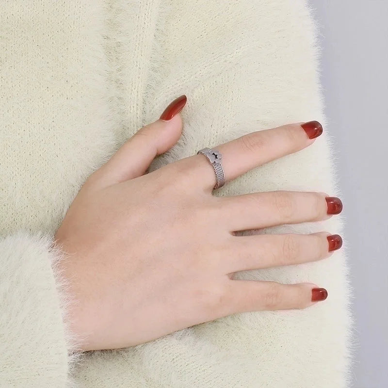 1 Piece Retro Solid Color Stainless Steel Plating Rings